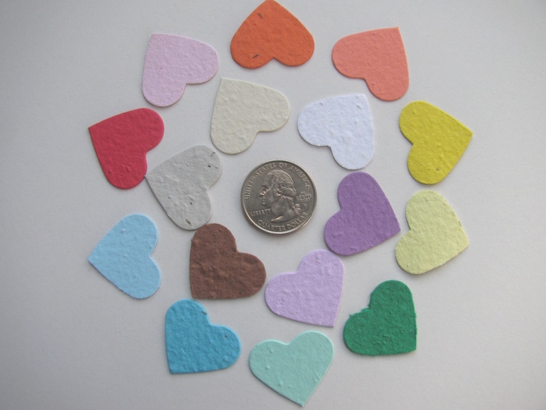 100 Plantable confetti hearts choose from 16 colors homemade paper mixed with wildflower seeds ecofriendly earth day image 3