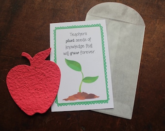 Teachers plant seeds of knowledge that will grow forever- SET OF 8 - includes color printed card, seed paper, and glassine envelope