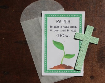 Faith is like a tiny seed, if nurtured it will grow -  SET OF 8 - includes color printed card, seed paper, and envelope
