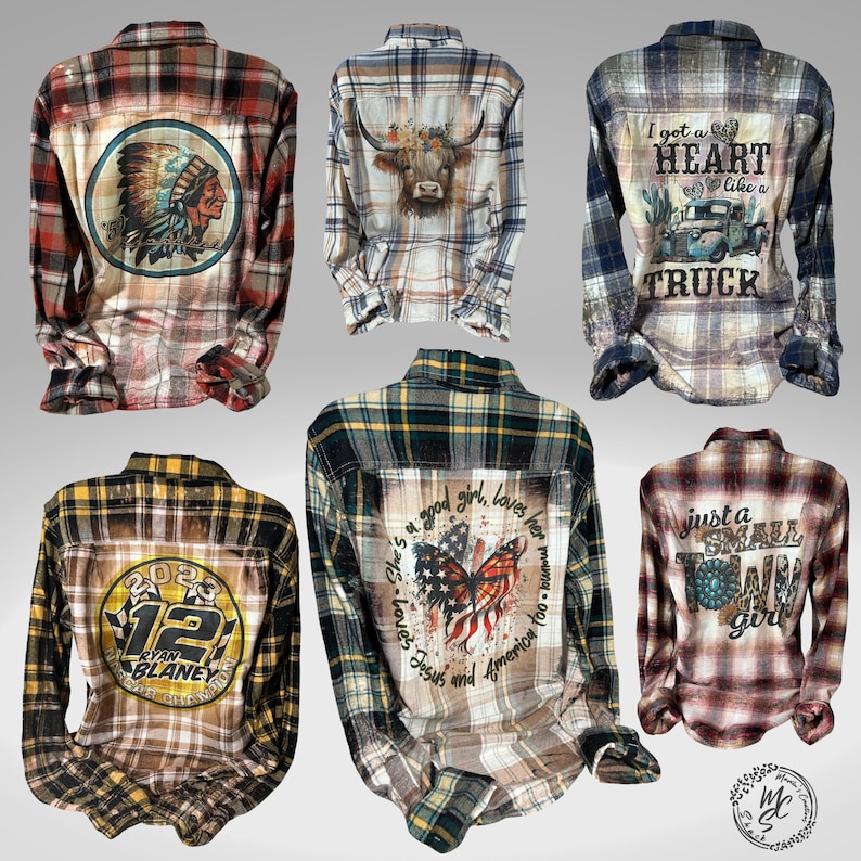Custom Bleached Distressed Flannel Shirt: Unisex Vintage Style, Personalized Back image 9