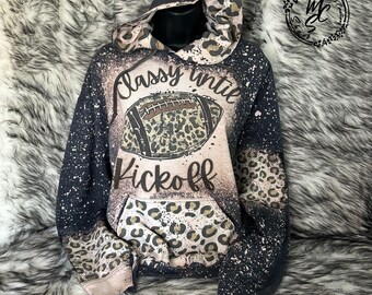 Bleached Leopard Print Football Hoodie: Distressed Game Day Sweater
