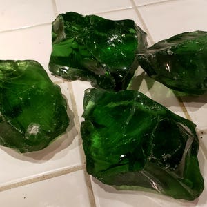 Green Slag Glass Lot of 4 Large Pieces Garden Decor