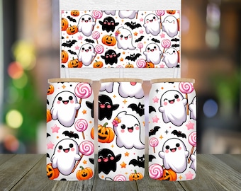 Cute Ghost Libbey Glass Can Wrap PNG, Halloween Tumbler Sublimation (Digital Download)