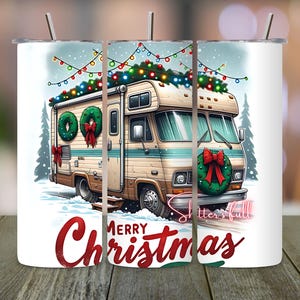 Merry Christmas RV Tumbler Design, 20oz Skinny Tumbler Sublimation, Holiday Camper Wrap, PNG Digital Download, Christmas Vacation