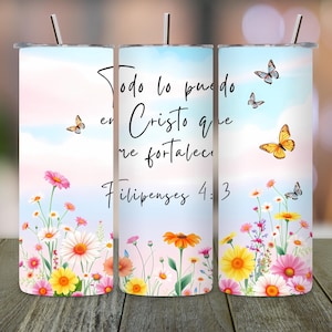 Cristiano Tumbler Wrap, Bible Verse Tumbler PNG, 20oz Skinny Tumbler Sublimation, Spanish Christian Tumbler Design, Faith Tumbler Art