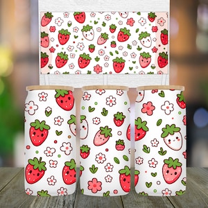 Strawberry Libbey Glass Wrap PNG: Boho Daisies, Summer Drink Design (Digital Download 9.75x5 inches)