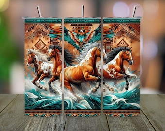 Kuhfell Azteken Pferd Tumbler Wrap: Aquarell Western Design (PNG Digital Download)