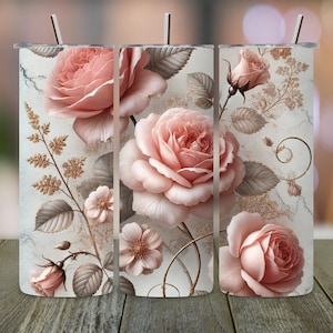 Pink Roses Tumbler Wrap: Floral Sublimation Design (Digital Download)