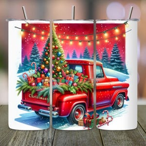 Christmas Truck 20oz Skinny Tumbler Sublimation Design, Holiday PNG, Digital Download, Tumbler Wrap, Gifts, Winter Scene, Instant Download