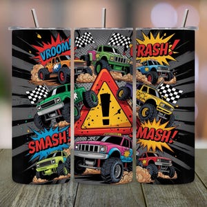 Monster Trucks Tumbler Wrap, Kids Racing Tumbler Png, 20oz Skinny Sublimation Design, Toddler Cup Wrap, Digital Truck Tumbler File