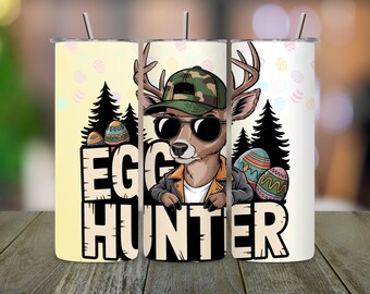 Egg Hunter Tumbler PNG: Deer Cap Easter Wrap (20oz Skinny Sublimation Download)