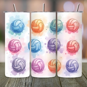 Watercolor Volleyball Tumbler, Volleyball Tumbler Wrap, 20oz Skinny Tumbler Design, Sublimation Tumbler PNG, Digital Download