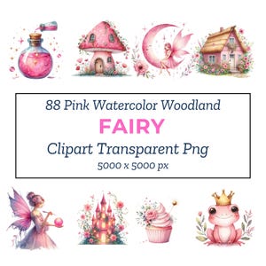 Pink Woodland Fairy Clipart, Cute Watercolor Pastel Fairies, First Birthday Clip Art, Enchanted Forest, Baby Shower Clipart DIGITAL DOWNLOAD