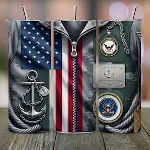 Navy Camouflage Tumbler Wrap: Military American Flag Design (PNG Digital Download)