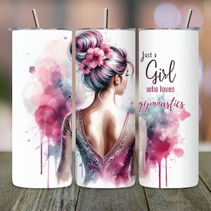 Gymnastics 20oz Skinny Tumbler, Just A Girl Who Loves Gymnastics PNG, Sublimation Design, Digital Download, Seamless Tumbler Wrap