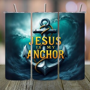 Jesus Tumbler Wrap, Anchor Faith PNG, Christian 20oz Skinny Tumbler Design, Religious Sublimation Wrap, Digital Bible Verse PNG