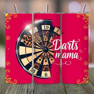 Darts Mama Tumbler, flaming darts wrap, leopard print tumbler design, 20oz skinny sublimation, dart lover png, digital download