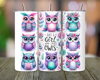 Owl Tumbler Wrap PNG: 20 Unzen Skinny Tumbler Sublimationsdesign (Digitaler Download