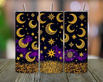 Celestial Tumbler Wrap: Moon & Stars Sublimation Design (Digital Download)