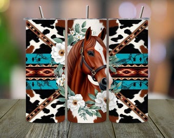 Floral Horse Tumbler Wrap, Western Rodeo Cup Design (Digital Download)
