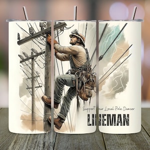 Lineman 20oz Skinny Tumbler Wrap , Watercolor Sublimation Design , Seamless PNG Instant Download , Digital Download for Dad, Occupation Gift