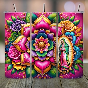 Floral Virgin Mary Tumbler Wrap: 20 Oz Skinny Sublimation Design (PNG Digital Download)