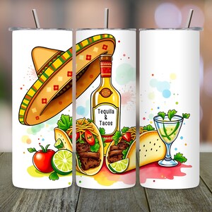 Tacos Tumbler Wrap, Tequila Tumbler Design, Cinco De Mayo Sublimation PNG, Mexican Fiesta Skinny Wrap, 20oz Digital Download