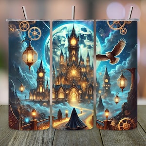 Fantasy World Tumbler Wrap PNG, Zauberer 20 Unzen Skinny Tumbler Design, Zauberer Schule Sublimation, Gerade Nahtlose PNG, Digital Download