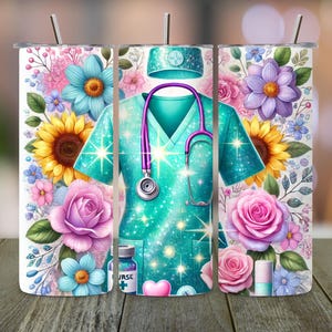 Nurse tumbler wrap, seamless 20oz skinny tumbler PNG, nurse sublimation design, scrubs tumbler, digital download for nurses