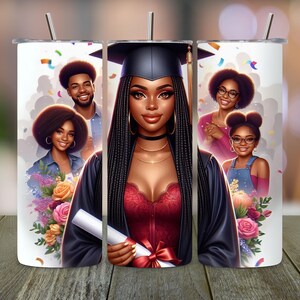 African American Graduation 20oz Skinny Tumbler Sublimation Design PNG, Digital Download, Grad Gift, Class of 2025 Tumbler Design