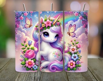 Unicorn Tumbler Wrap PNG: Glitter Rainbow Design (Digital Download)