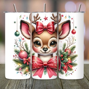 Christmas Deer Holiday 20oz Skinny Tumbler Sublimation Design, Cute Reindeer Tumbler Wrap PNG, Instant Digital Download