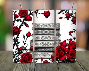 Dark Romance Tumbler Wrap: Roses & Books PNG (Digital Download)