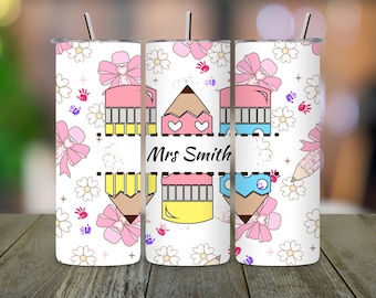 Personalized Teacher Life Tumbler Wrap PNG: 20oz Skinny Sublimation Design (Digital Download