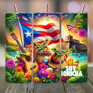 Envoltura de vaso de Puerto Rico PNG, diseño de vaso con la bandera de Puerto Rico, descarga digital boricua, envoltura de vaso Soy Boricua, sublimación de PR PNG