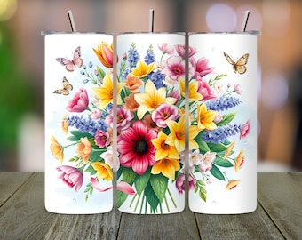 Floral Tumbler Wrap: Boho Spring Flower Design (PNG Digital Download)