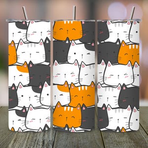 Niedliche Katzen Tumbler Wrap, 20 Unzen Skinny Tumbler PNG, Cat Sublimation Design, Kawaii Cat Cup Wrap, lustige Cat Tumbler Printable