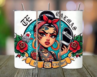 Chicana Tumbler Wrap: La Chancla Latina Art (20 oz skinny wrap)