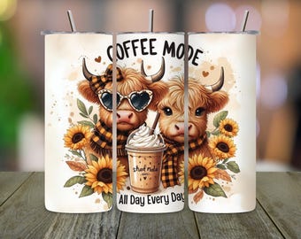 ハイランドカウ コーヒータンブラーラップ：素朴な20オンス スキニーデザイン（デジタルダウンロード）