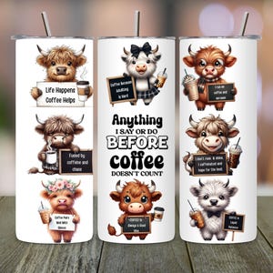 Funny Highland Cow Tumbler Wrap, Coffee Lover 20oz Skinny Sublimation Design, Cute Farmhouse Mugshot PNG, Digital Download