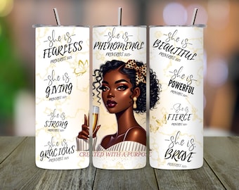 Afrocentric Black Woman Tumbler Wrap: Inspirational PNG (Digital Download)