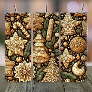 Gingerbread Christmas Tumbler Sublimation Design: 20oz Skinny Tumbler Wrap (PNG Digital Download)