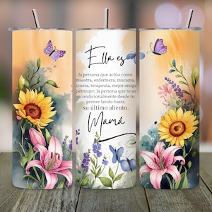 Ella Es Mama Tumbler Wrap, Spanish Mother&#39;s Day Sublimation, 20 oz Skinny Tumbler PNG, Floral Tumbler Design, Instant Digital Download