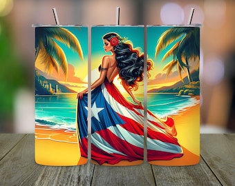 Puerto Rico Tumbler Wrap: Boricua Beach Design (20oz Skinny PNG Digital Download)