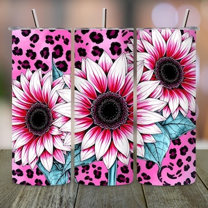 Pink Sunflower Leopard Tumbler Wrap: 20 Oz Skinny Design (Digital Download)