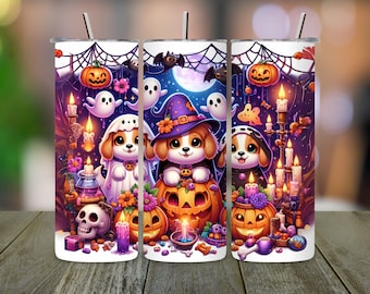Wzór sublimacji na kubku z motywem szczeniąt na Halloween: Straszne psy PNG (pobieranie cyfrowe, opakowanie 20 uncji)