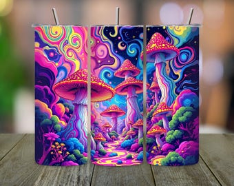 Trippy Magic Mushrooms Tumbler Wrap: Psychedelic PNG (Digital Download)
