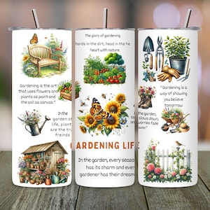 Gardening Life Tumbler Sublimation, 20oz Skinny Tumbler PNG, Gardening Wrap Design, Digital Download, Floral Garden Cup, Plant Lover Gift