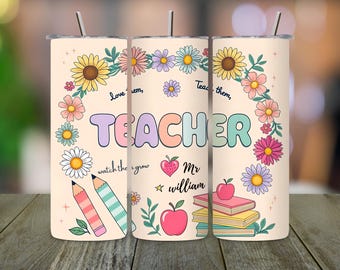 Floral Teacher Tumbler PNG: Personalized 20oz Skinny Wrap (Digital Download