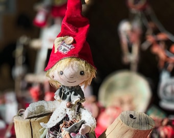 Interior Christmas & Easter OOAK Art Doll, Handmade Forest Gnome Doll, Home Decor Elf, Collectible Doll
